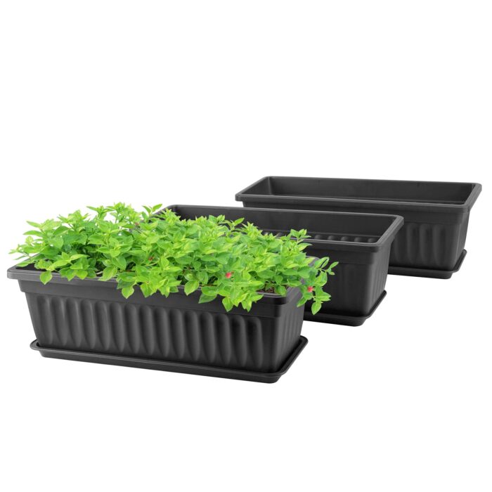 Long Plastic Rectangular Flower Pot Black