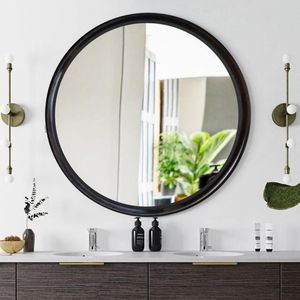 Round Wooden Mirror Big Black 70cm Circular