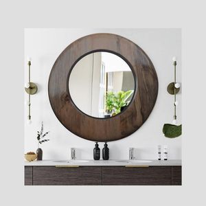 Round Wooden Mirror Medium Natural Brown 45cm Circular