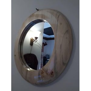 Round Wooden Mirror Medium  Natural Brown 45cm