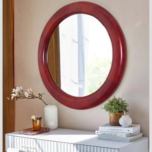 Wooden Wall Hanging Round Mirror - Shining Brown
