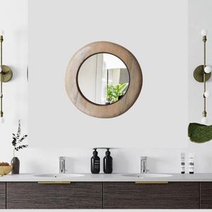 Wall Hanging Wooden Round Mirror, Medium - Grey