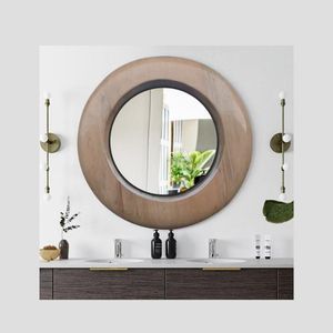 Wall Hanging Wooden Round Mirror, Medium - Brown